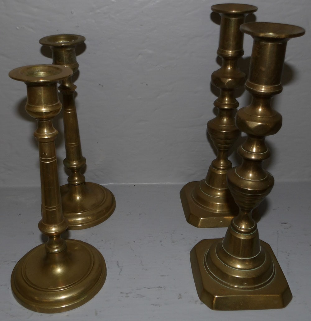 two pair of antique brass candlesticks (1 of 4)