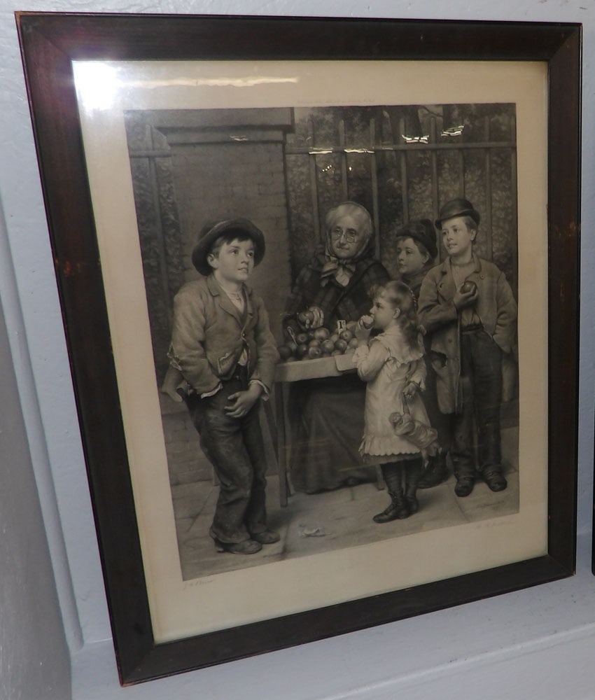 framed black and white engraving pencil signed by J.G. Brown (1 of 3)