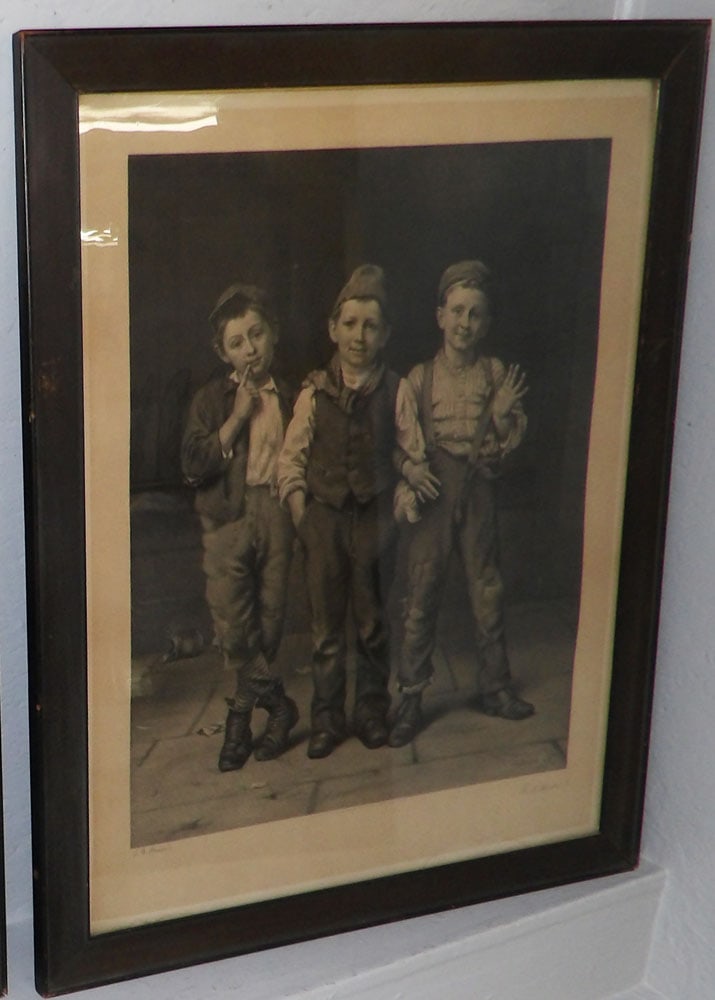 framed black and white engraving pencil signed by J.G. Brown (1 of 3)