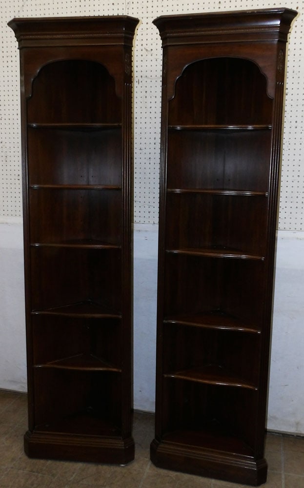 pair of cherry corner cabinets by Ethan Allen with fluted columns (1 of 7)