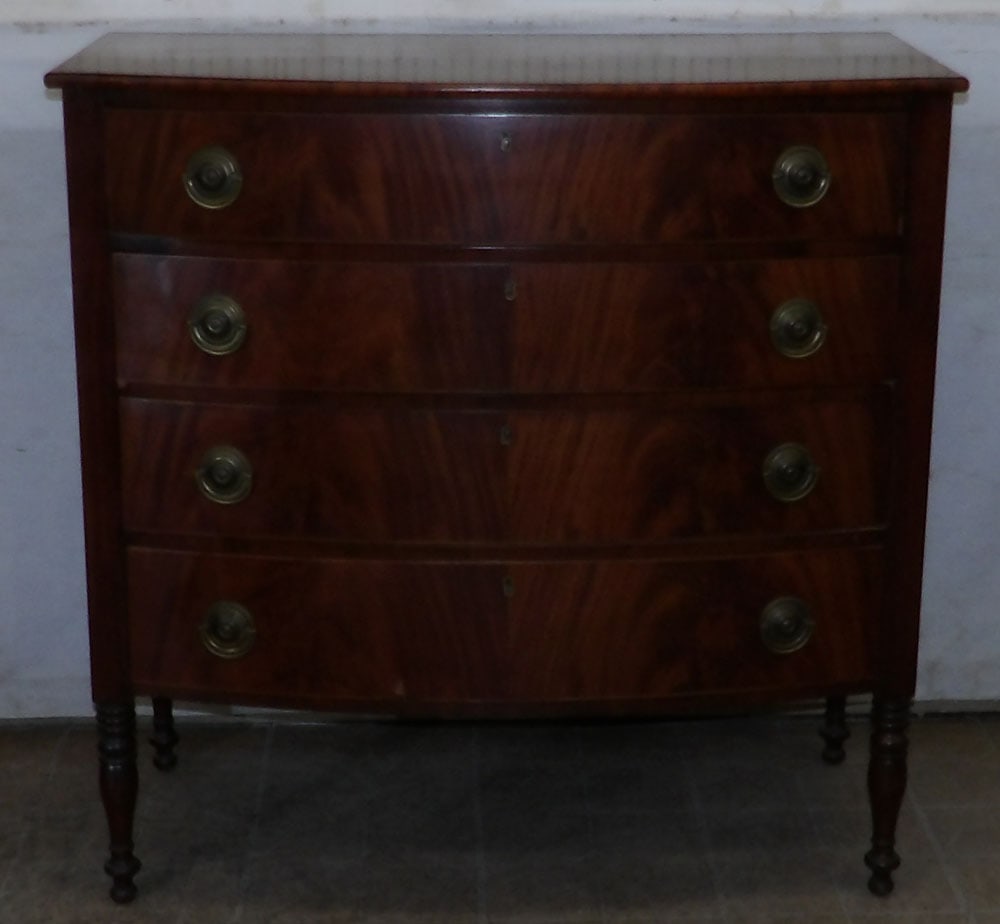 19th century mahogany four drawer bowfront Sheraton chest (1 of 9)