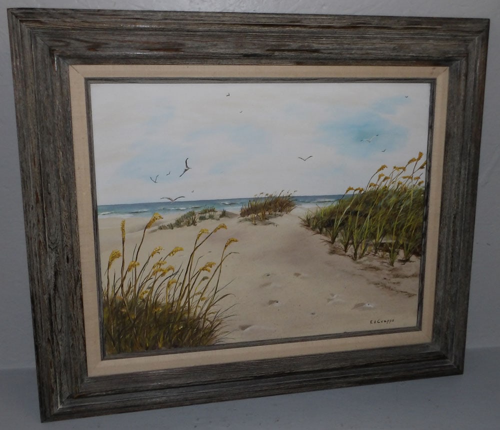 framed oil on canvas coastal scene signed by artist (1 of 4)