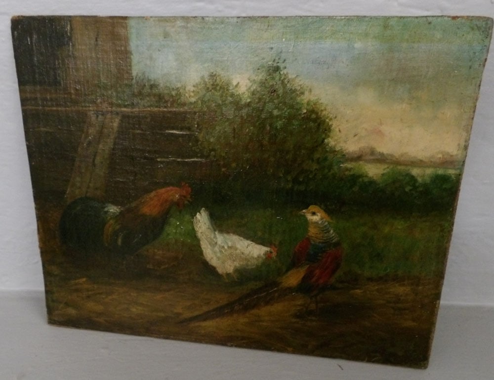 antique oil on board farm yard scene (1 of 3)