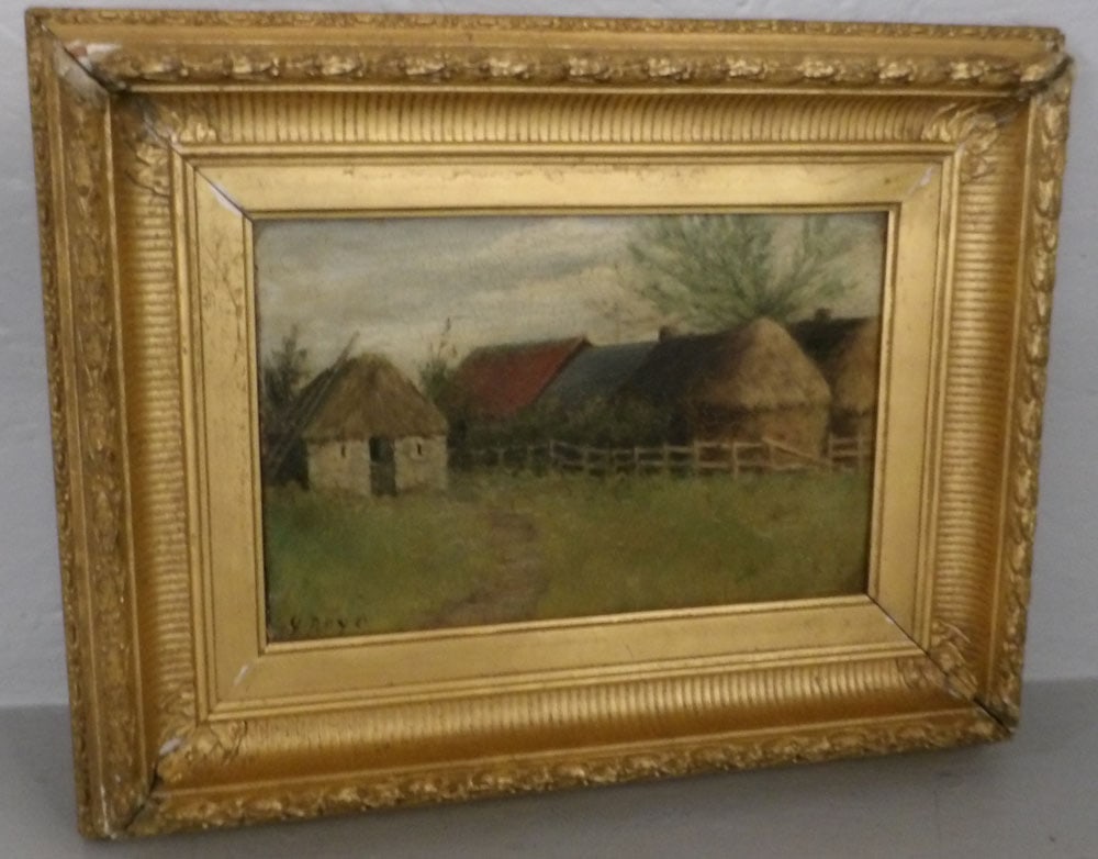 antique oil on board and gilded frame Dutch farm scene signed by artist (1 of 4)