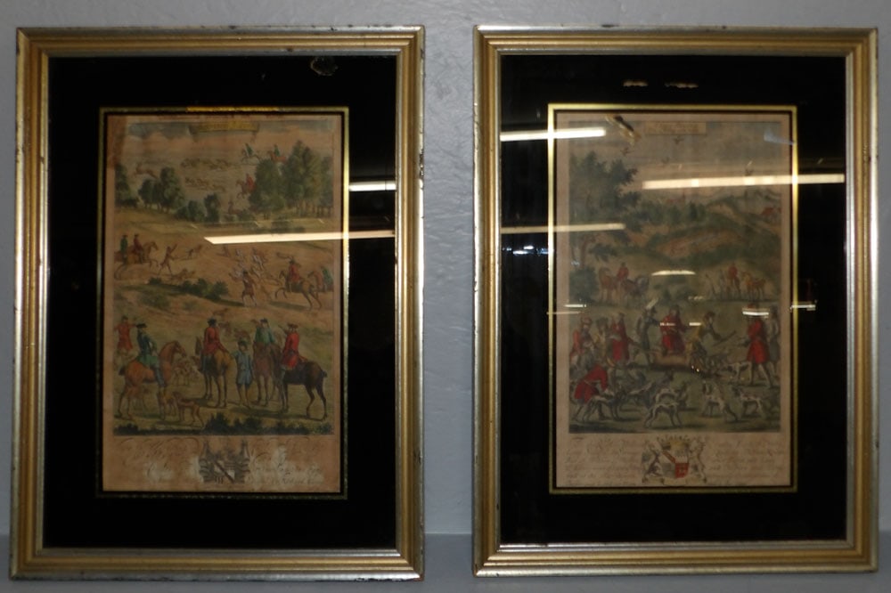 pair of eglomise framed hand colored English engravings (1 of 5)