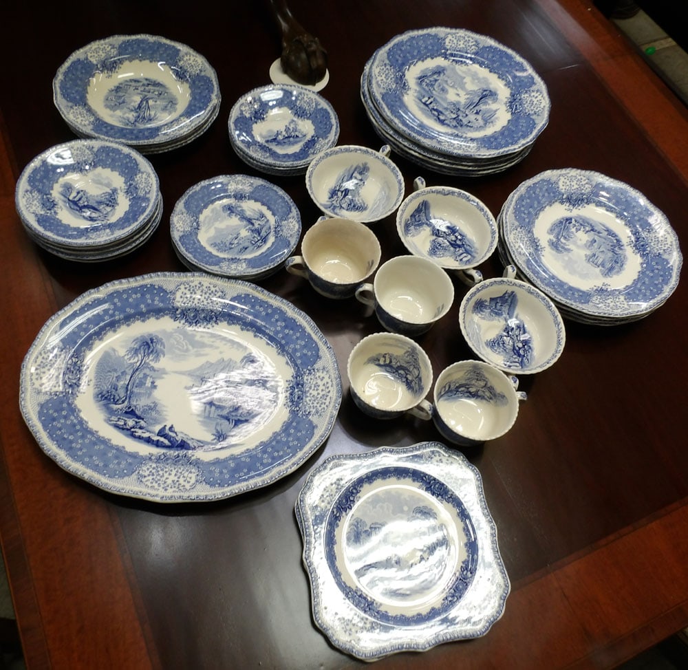 40 piece blue transfer dinner set by Royal Doulton (1 of 4)