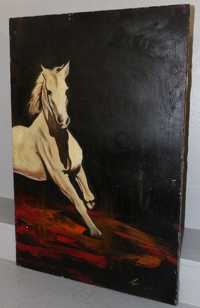 antique oil on canvas equestrian scene (1 of 4)