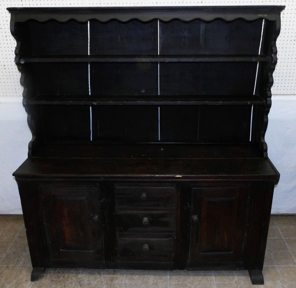 antique 19th century pine two piece pewter cabinet (1 of 6)