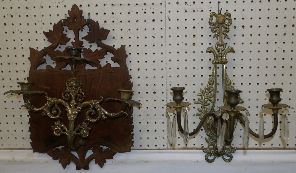 walnut and brass three light wall sconce & brass three light wall sconce (1 of 8)