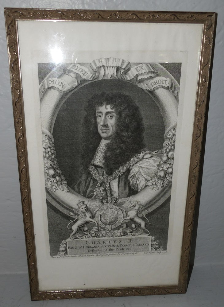 framed black and white engraving of Charles the II (1 of 4)