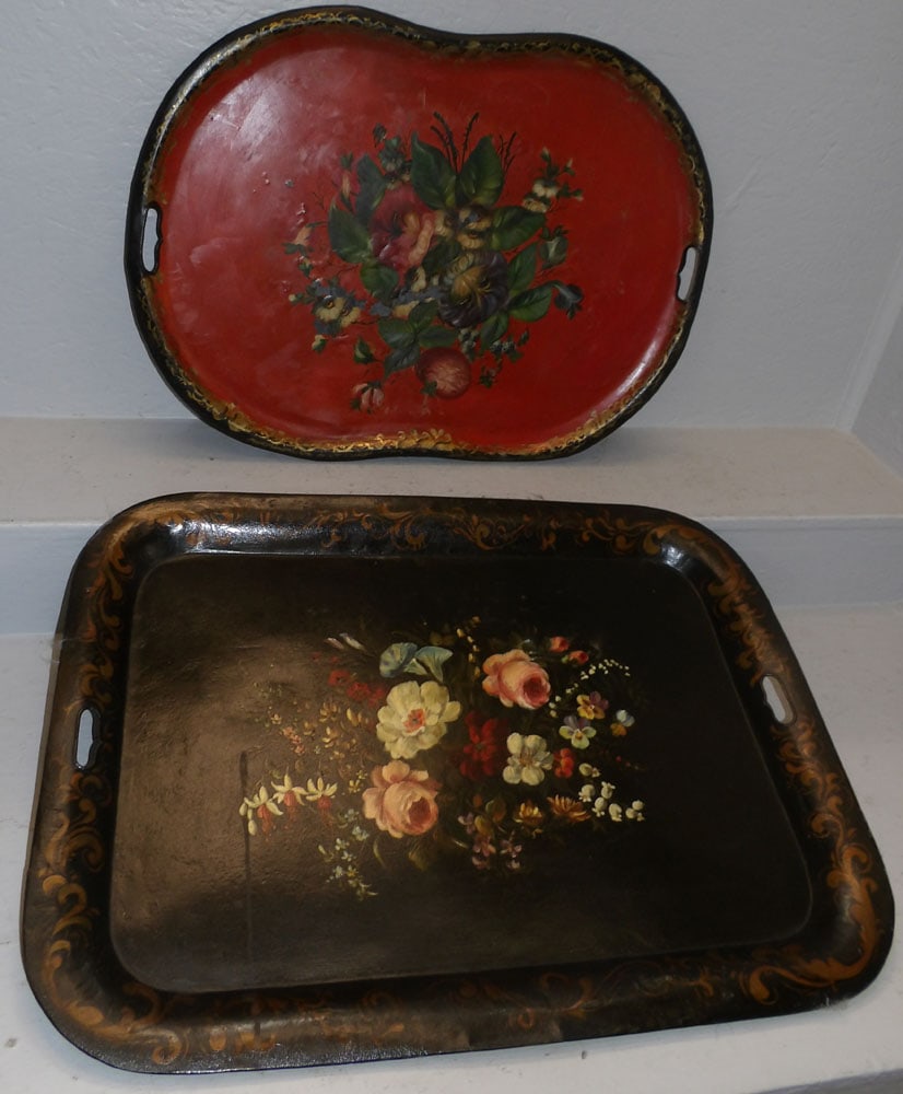 two antique painted tole serving trays (1 of 5)