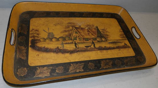 painted serving tray by Maitland Smith: painted serving tray by Maitland Smith. 24 1/2" x 15 1/2" "ALL DESCRIPTIONS AND ANY CONDITION STATEMENT GIVEN BY LANGSTON AUCTION GALLERY ARE STRICTLY OPINIONS AND LANGSTON'S SHALL HAVE NO RESPONSIBIL