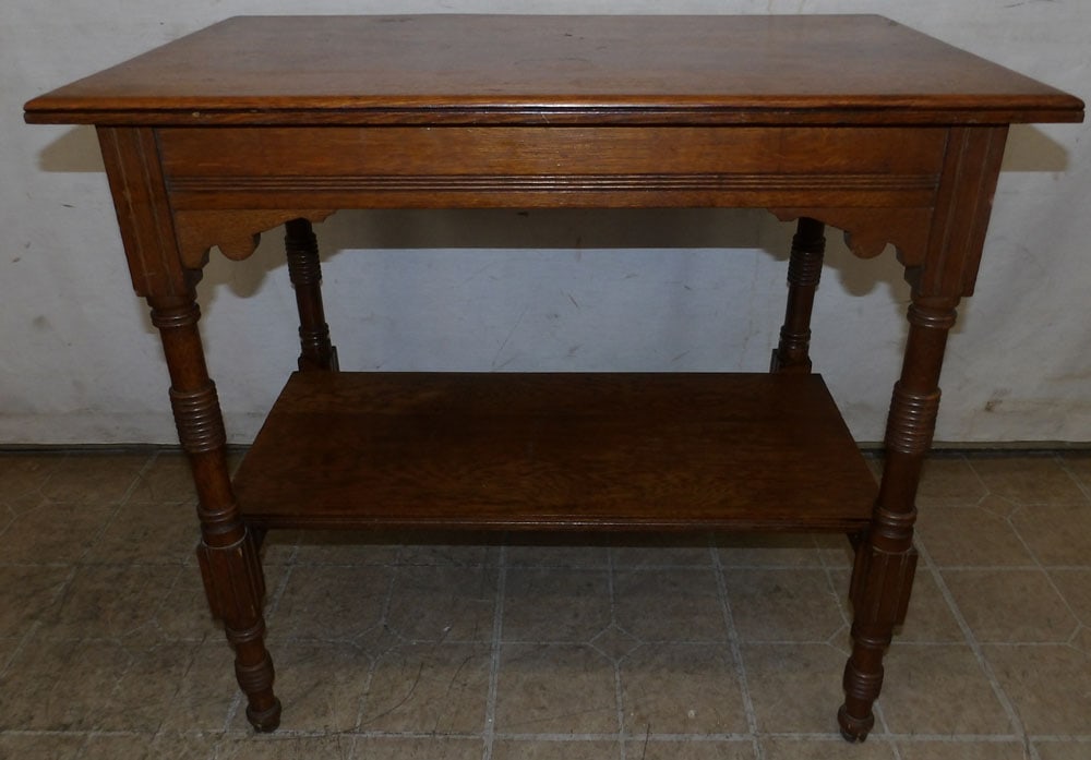 antique oak Victorian two tier lamp table (1 of 4)