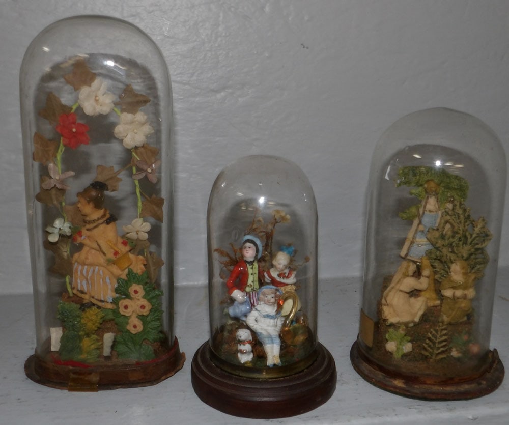 three Victorian glass wedding domes, (1 As Is) (1 of 3)