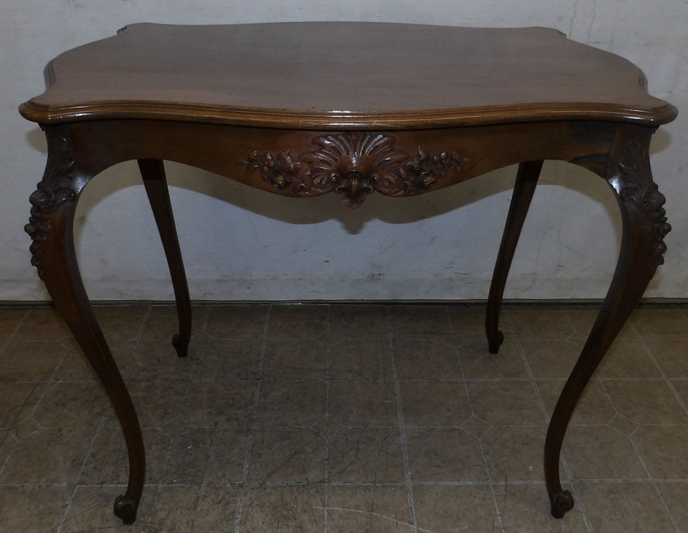 antique carved walnut turtle top center table (1 of 5)