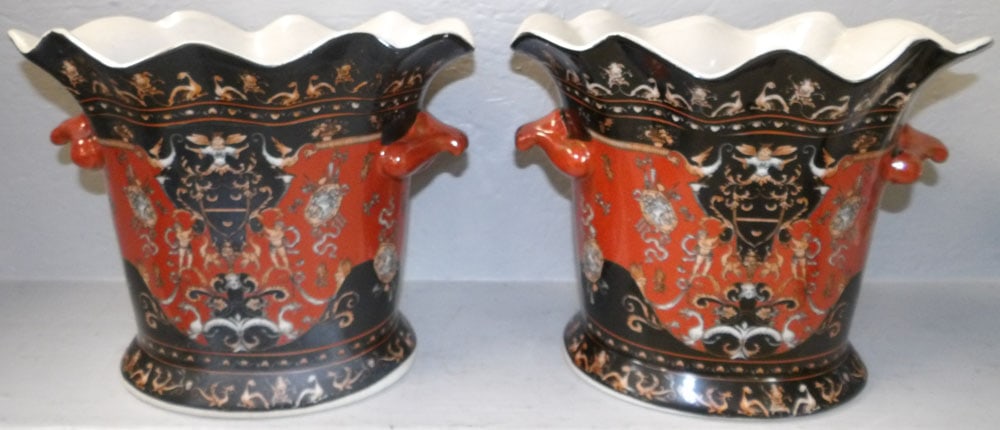 pair of painted porcelain vases with cupid decorations (1 of 6)