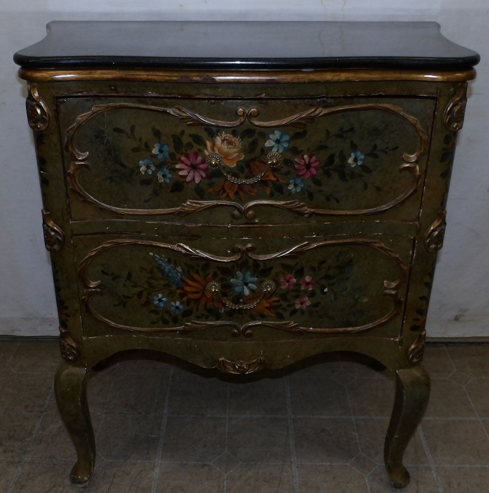 paint decorated two drawer marble top commode (1 of 9)