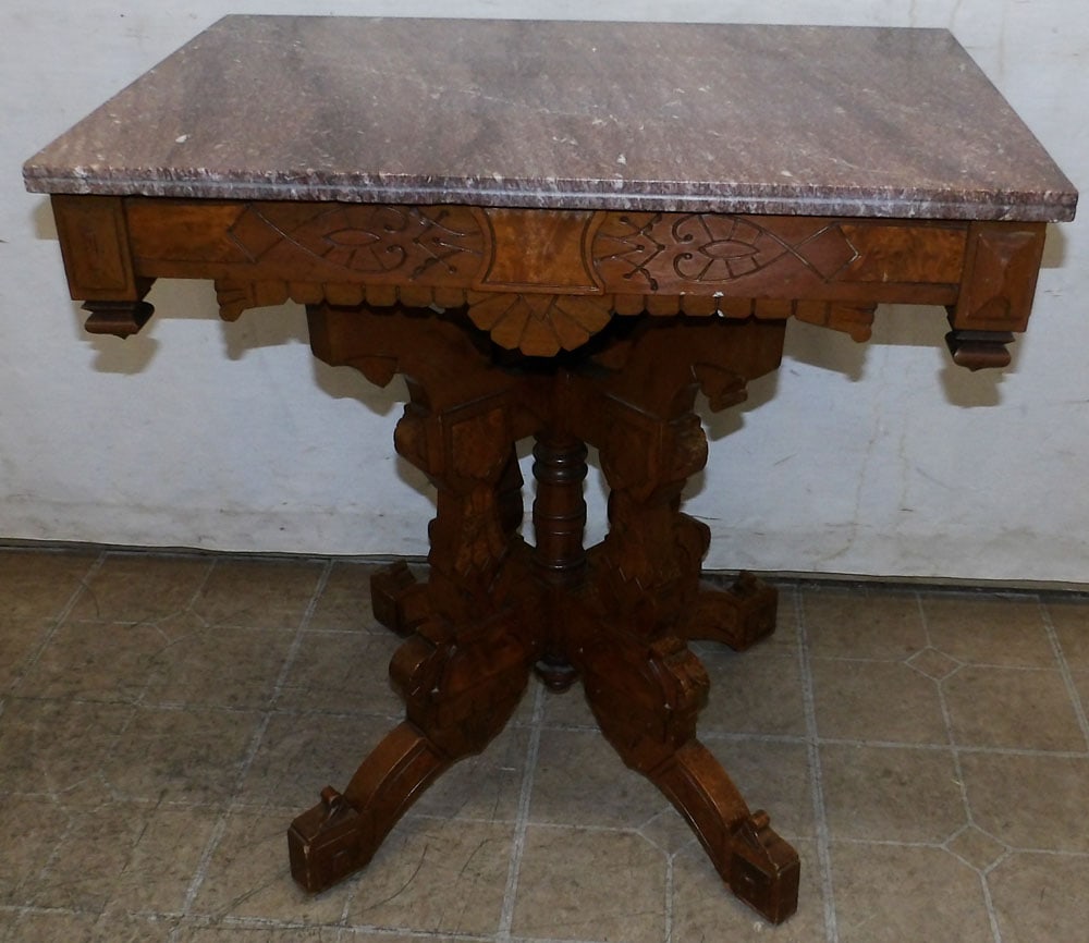 walnut Victorian marble top lamp table (1 of 4)