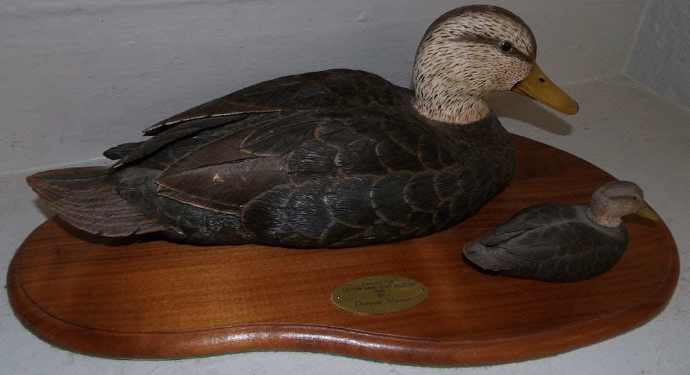 Ducks Unlimited carved wood decoy on stand by Donnie Mason (1 of 7)