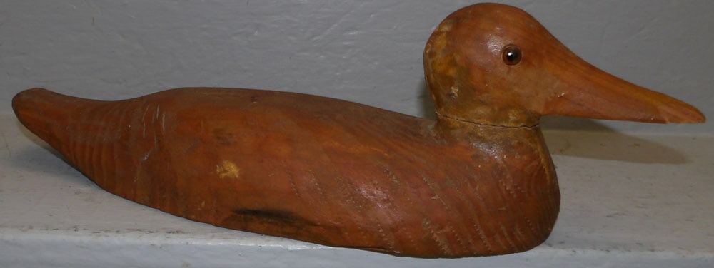 carved pine duck decoy with glass eyes (1 of 3)
