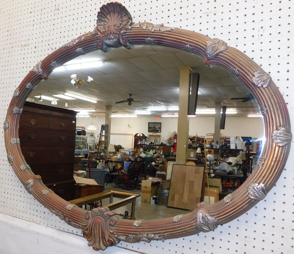 painted frame oval mirror with shell press (1 of 5)