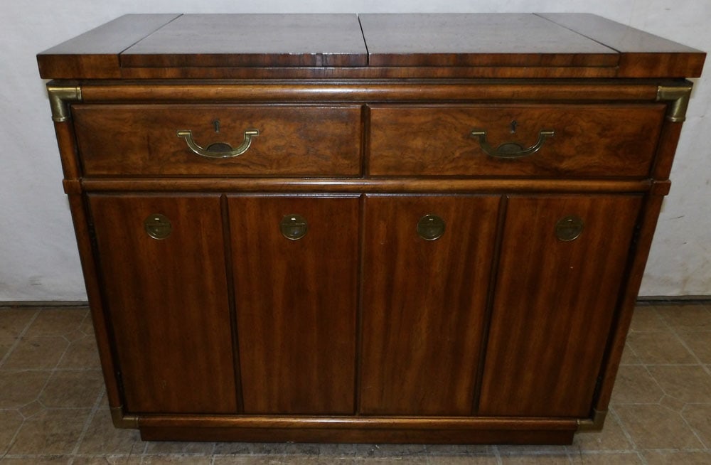 walnut mid century modern campaign style server with folding top by Drexel (1 of 9)