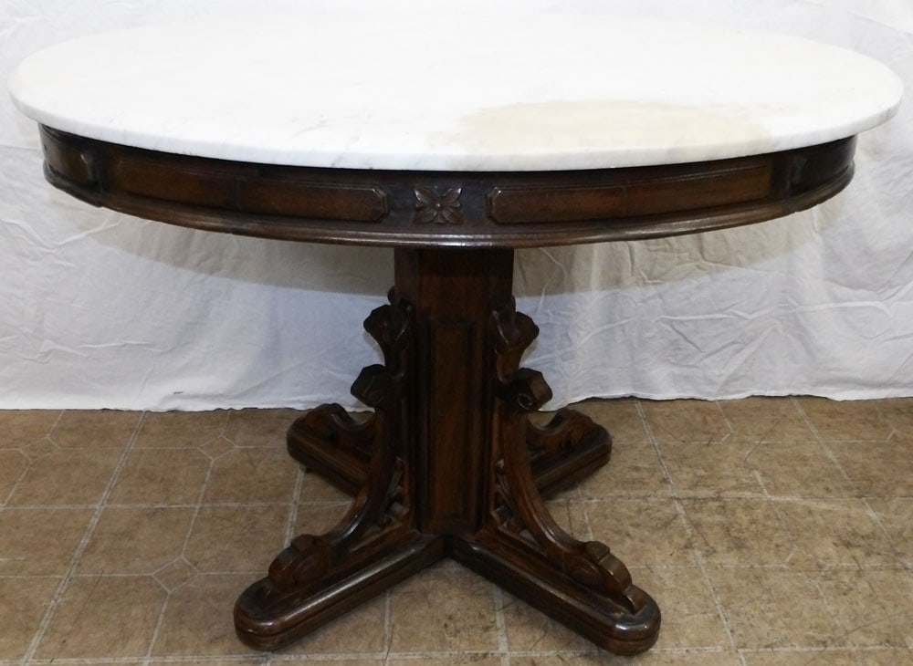 Antique Oval Rosewood Victorian Marble Top Center Table (1 of 6)