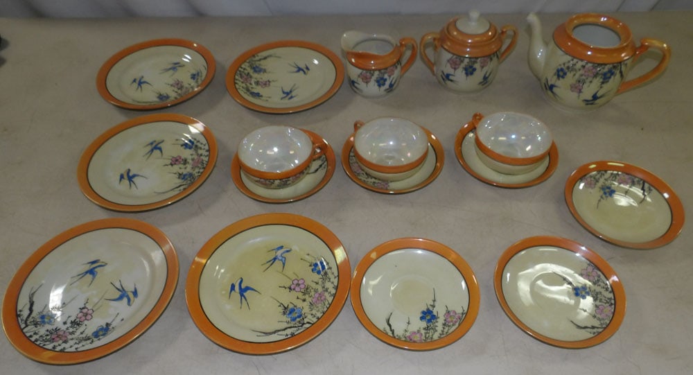 oriental hand painted porcelain tea set (1 of 4)