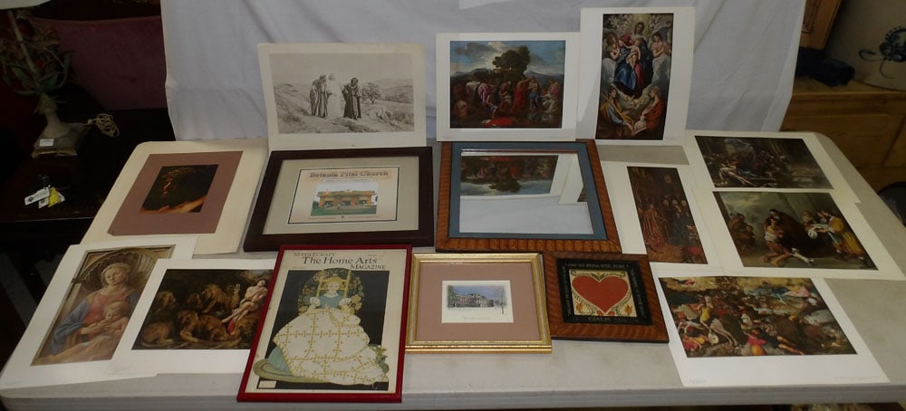 lot of framed prints and painted folk art (1 of 5)