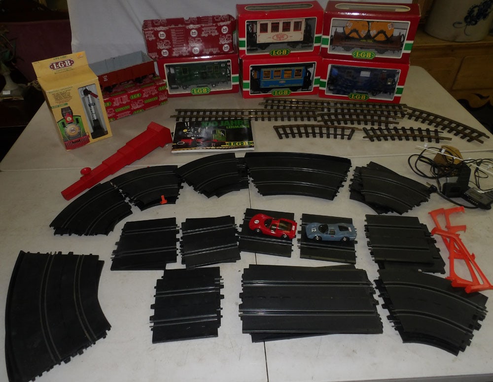 lot of train cars and international 500 road racing set (1 of 6)