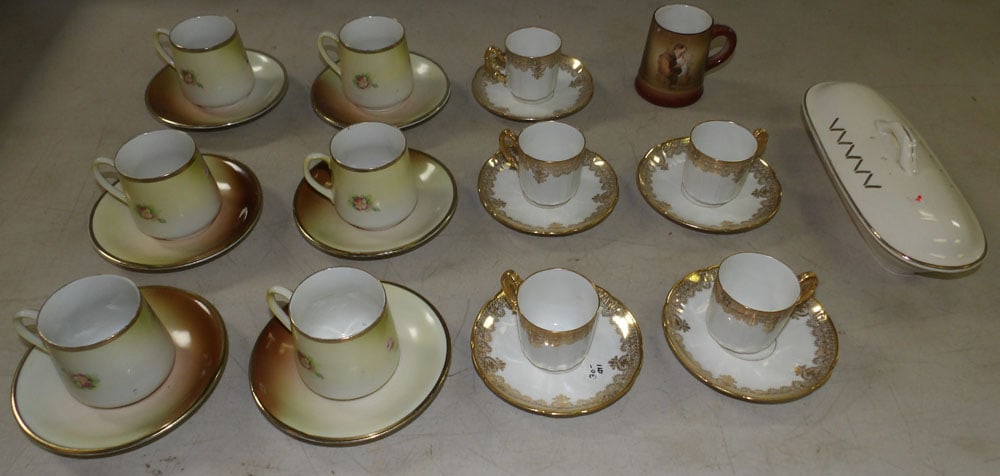 lot of hand painted cups and saucers: lot of hand painted cups and saucers. ALL DESCRIPTIONS AND ANY CONDITION STATEMENT GIVEN BY LANGSTON AUCTION GALLERY ARE STRICTLY OPINIONS AND LANGSTON'S SHALL HAVE NO RESPONSIBILITY FOR ERRORS OR OMI