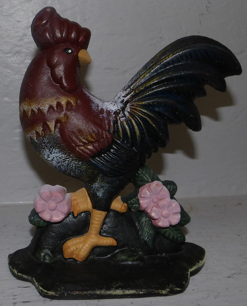 Painted Cast Iron Rooster Door Stop (1 of 2)