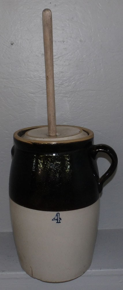 Antique Four Gallon Stone Butter Churn with Lid & Dasher (1 of 5)