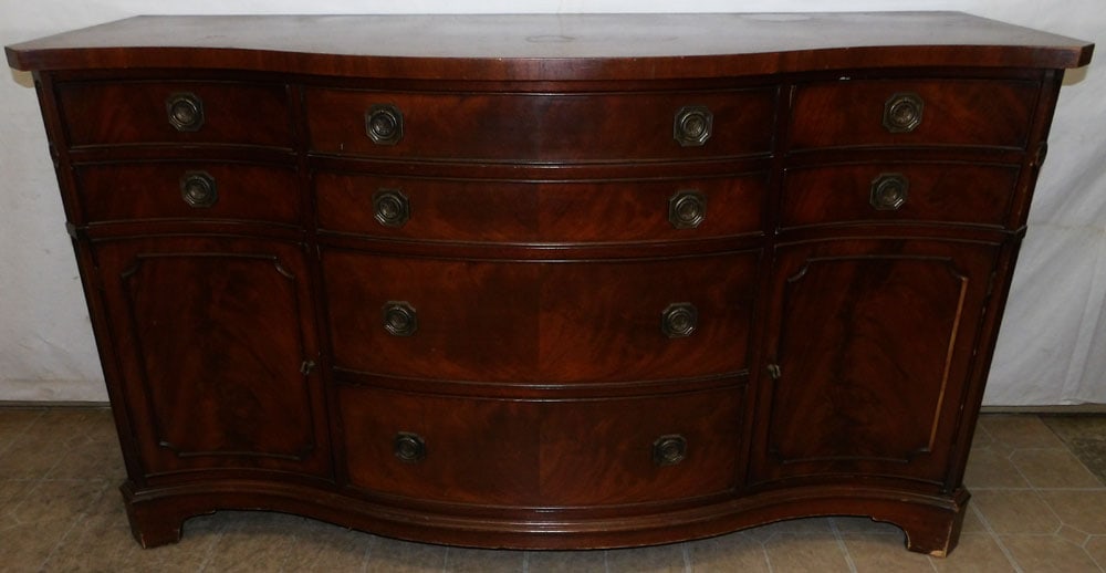 Mahogany Serpentine Front Sideboard by The Morganton Collection: Mahogany Serpentine Front Sideboard by The Morganton Collection. 64 1/4" W 23" D 36 1/2" H ALL DESCRIPTIONS AND ANY CONDITION STATEMENT GIVEN BY LANGSTON AUCTION GALLERY ARE STRICTLY OPINIONS AND LANG