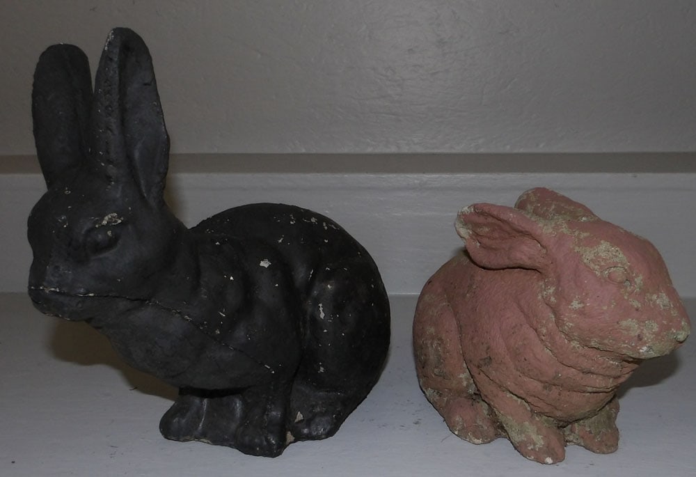 Two Antique Cast Concrete Rabbit Yard Statues (1 of 2)