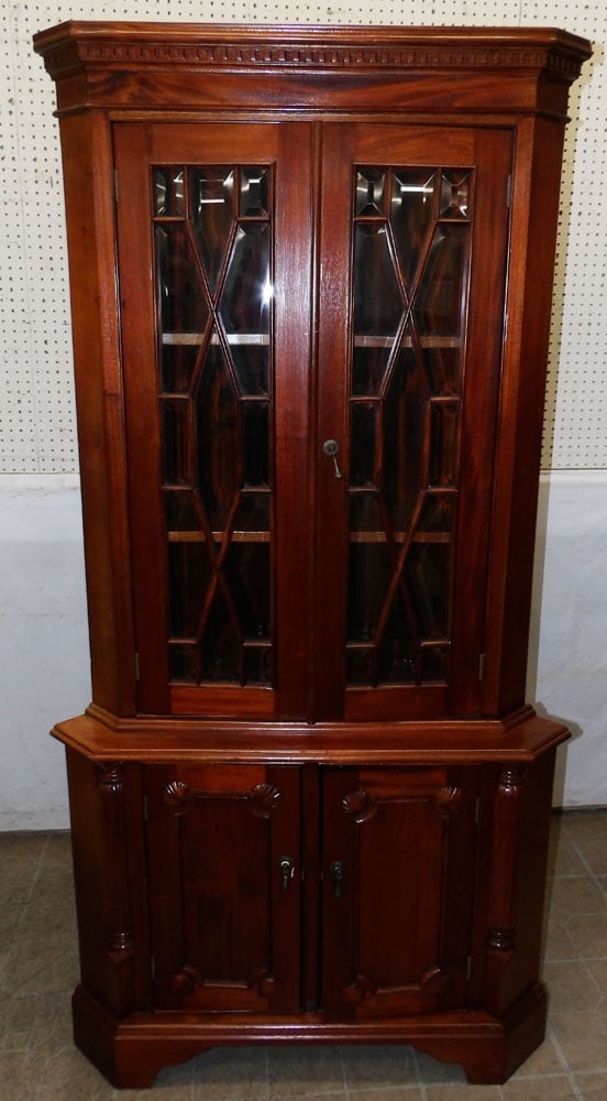 Mahogany Bevel Glass Door Two Part Corner Cabinet (1 of 6)