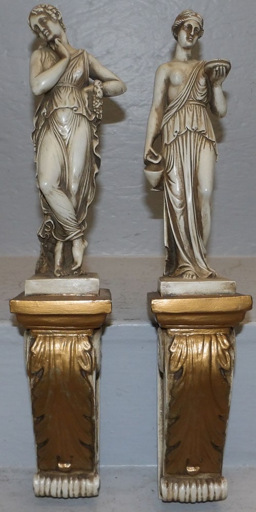 Pair of Painted Ceramic Grecian Figural Wall Hangings (1 of 5)