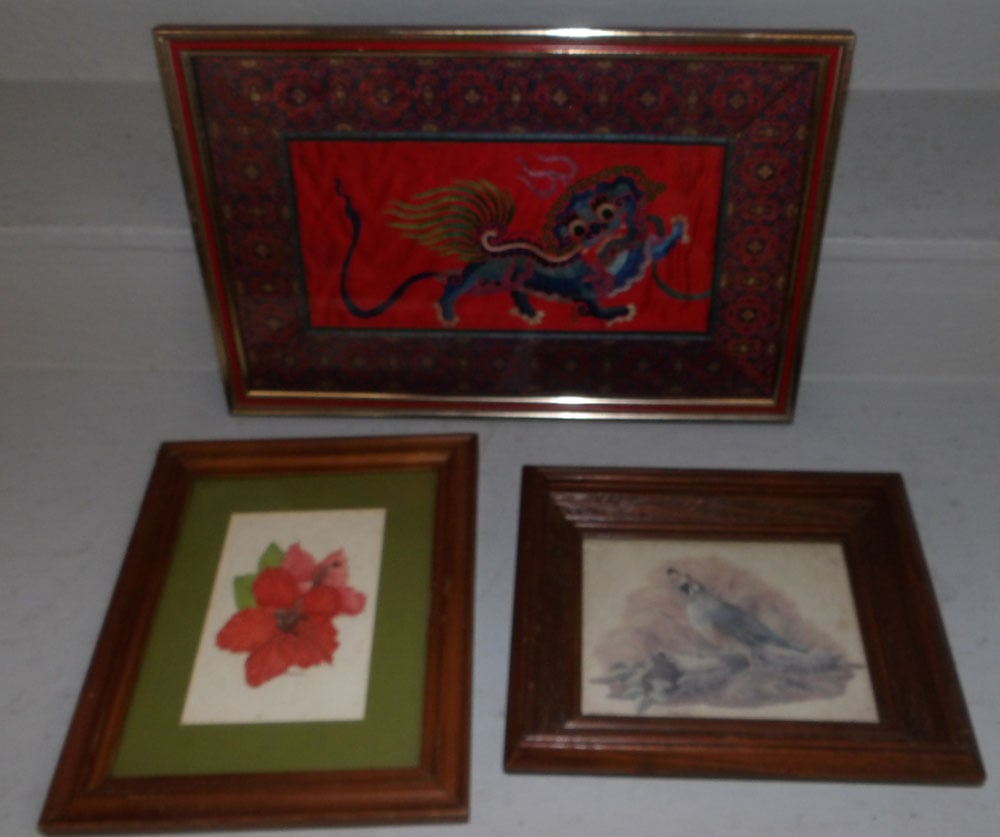 Two Framed Prints & Oriental Framed Embroidery (1 of 5)