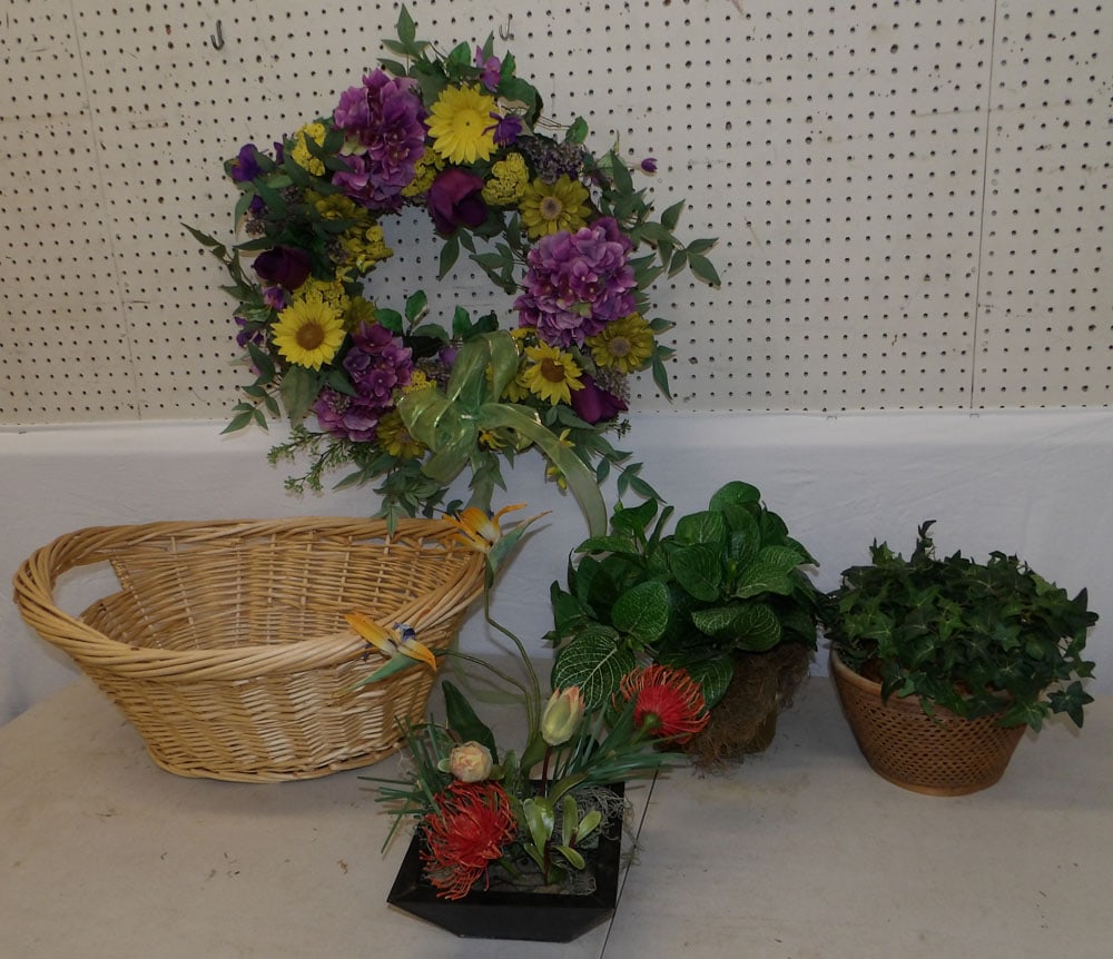 Lot of Baskets and Faux Flower Arrangements (1 of 5)