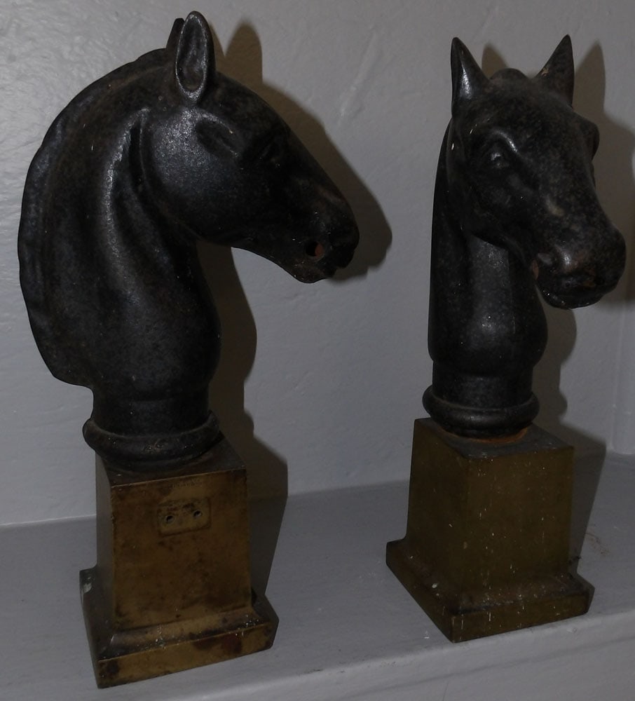 Pair of Cast Iron & Bronze Horse Head Hitching Post Statues (1 of 3)