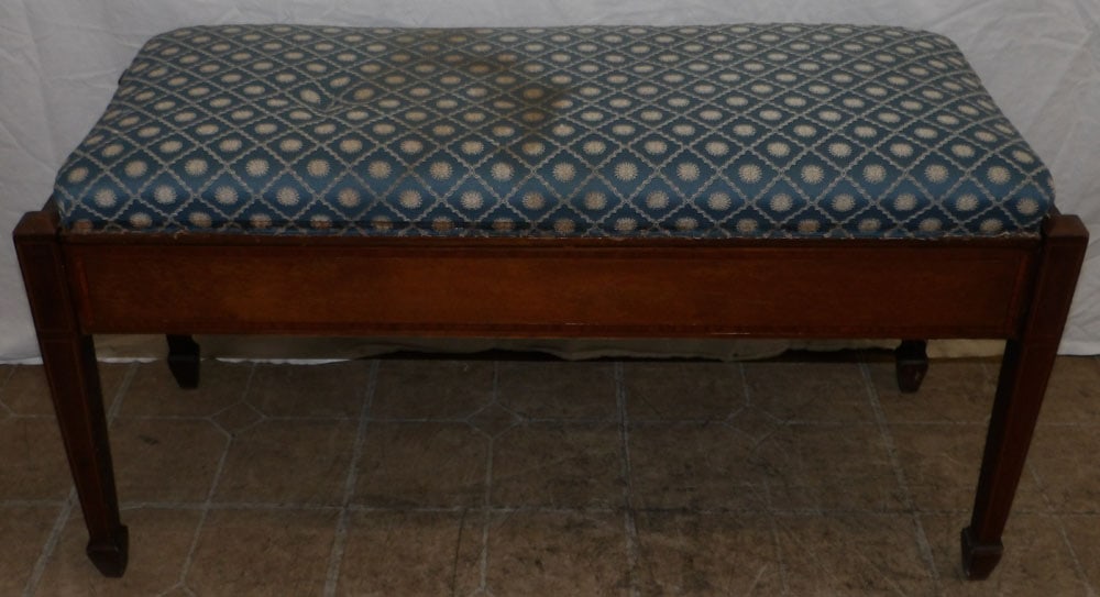 Mahogany & Inlaid Upholstered Top Piano Bench (1 of 6)