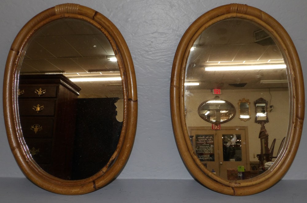 Two Rattan Framed Oval Mirrors (1 of 3)