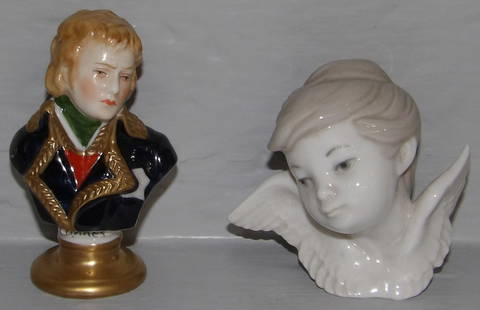 Miniature Porcelain Bust & Lladro Angel Face: Miniature Porcelain Bust & Lladro Angel Face . Up to 3 1/2" H ALL DESCRIPTIONS AND ANY CONDITION STATEMENT GIVEN BY LANGSTON AUCTION GALLERY ARE STRICTLY OPINIONS AND LANGSTON'S SHALL HAVE NO RESPONSI