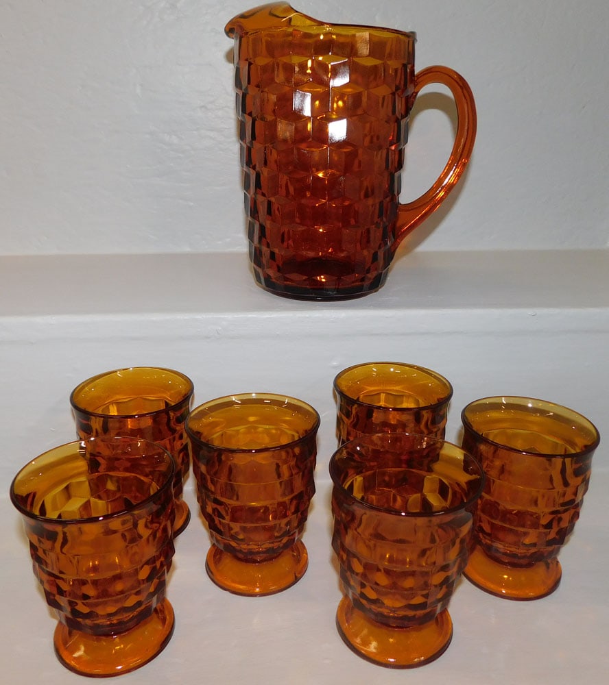 Seven Piece Amber Fostoria Lemonade Set (1 of 3)