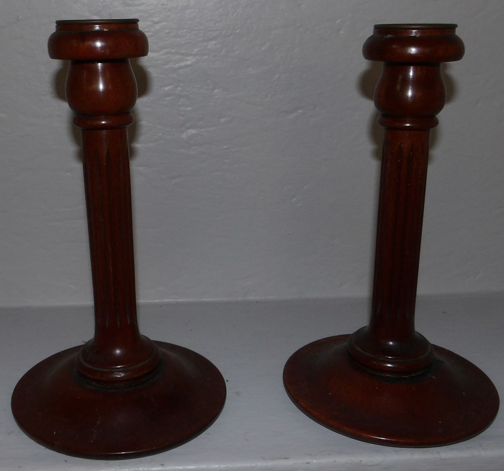 Pair of Mahogany & Brass Candlesticks (1 of 3)