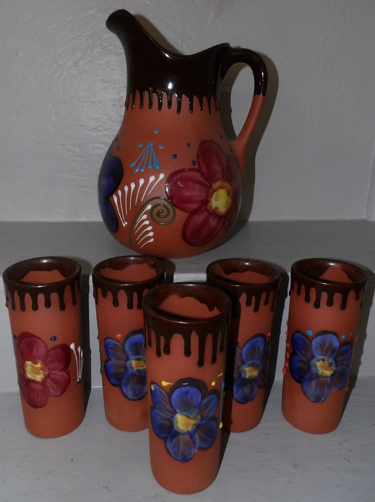 Six Piece Painted Pottery Lemonade Set (1 of 3)