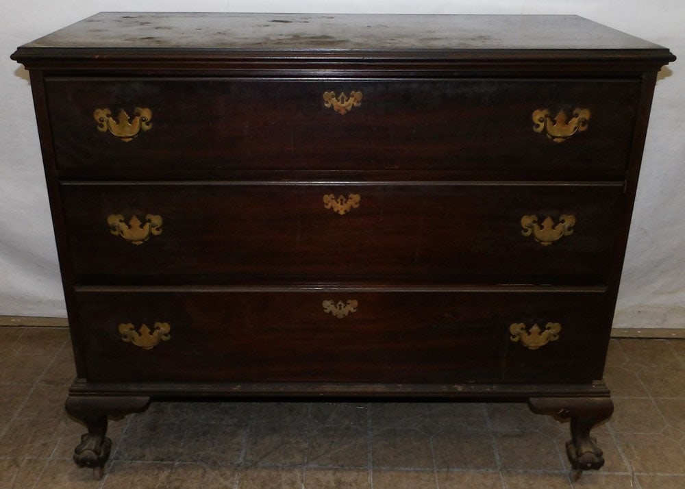 Mahogany Three Drawer Chest with Ball & Claw Feet (1 of 6)