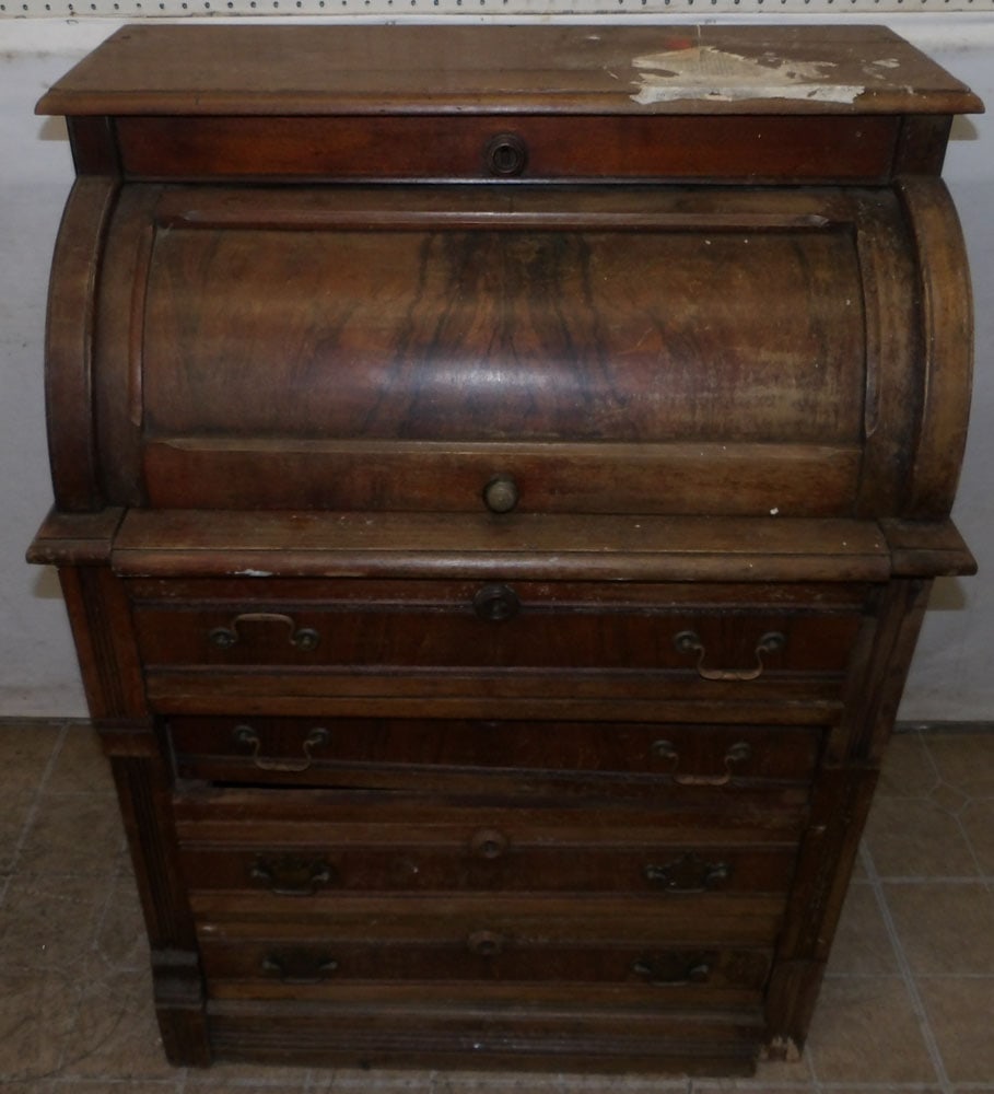 Antique Walnut Victorian Cylinder Roll Desk (1 of 6)
