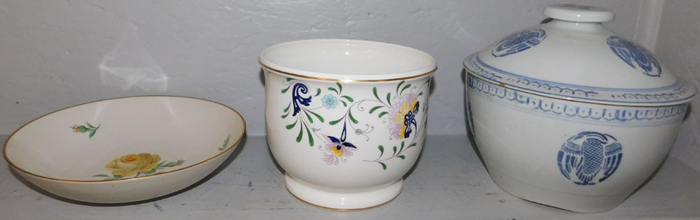 Painted Porcelain Jardiniere, Oriental Covered Jar, & Bowl (1 of 4)
