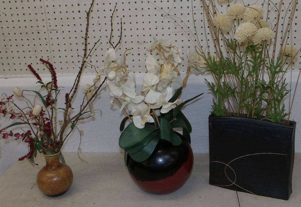 Three Ceramic Vases with Faux Flower Arrangements (1 of 6)